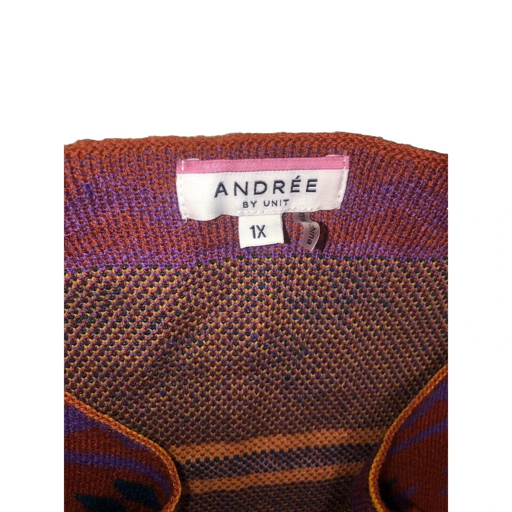Andre by Unit Cardigan Sweater Women's 1X Orange Stripe Aztec Southweatern‎ Boho